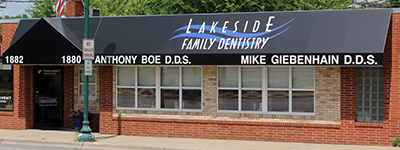 commercial building with a custom awning