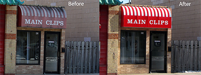 before and after of an awning repair